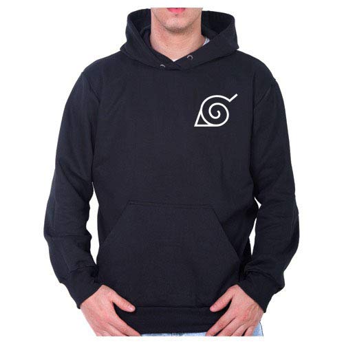 Moletom Canguru Unissex Naruto Aldeia Da Folha Anime (Preto, GG)