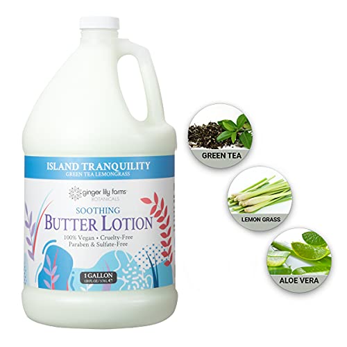 Ginger Lily Farms Botanicals - Island Tranquility Soothing Butter Lotion - 100% Vegan, Paraben, Sulfate, Phosphate, Gluten, And Cruelty-Free - 1 Gallon - Island Tranquility (Green Tea Lemongrass) #TOP5