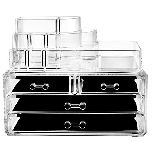 Kryllic Makeup Organizer - Cosmetic Storage - Jewelry Holder - 4 Box Drawers Multi slot Acrylic Countertop Vanity! Palette Brush Lipstick Holder, Stand Display for Cosmetics Jewelry Palette Lipgloss!
