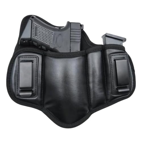 Dinosaurized Fujobi Pancake Holster Right Handed (with Mag Holder) Gun IWB Holster Faux Leather Compatible with G19 23 32 26 27 30 33, M&P Shield, XDs, P320, Taurus Holsters