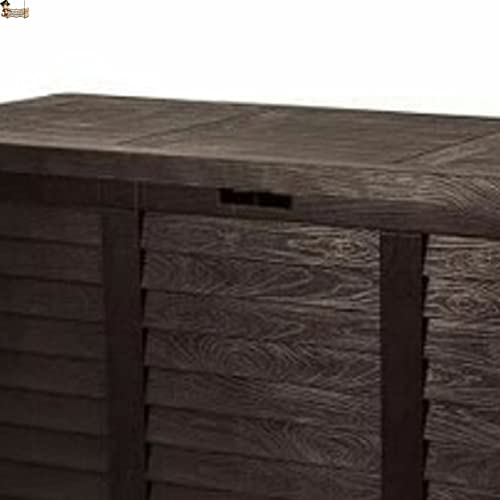 BricoLoco.com Baúl arcón almacenaje exterior jardín. 306 litros. 119x52x58 cms. Resina imitación madera. Resistente a la intemperie. Almacenamiento herramientas, juguetes, … - imagen 7