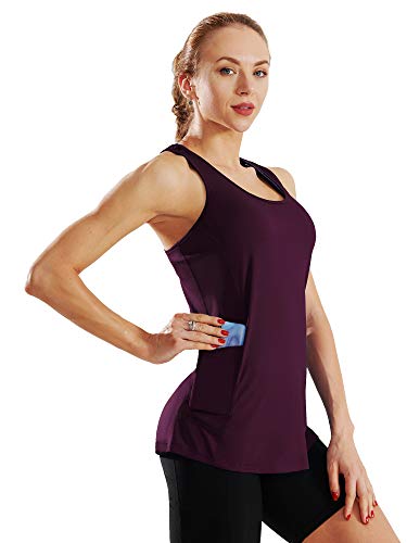 Neleus NT8069B+M+JRL#3 Women'S Running Tank Tops 3 Pack Racerback Workout Yoga Shirts With Pockets,8069,Black/Rosy Brown/Red,M thumb #1