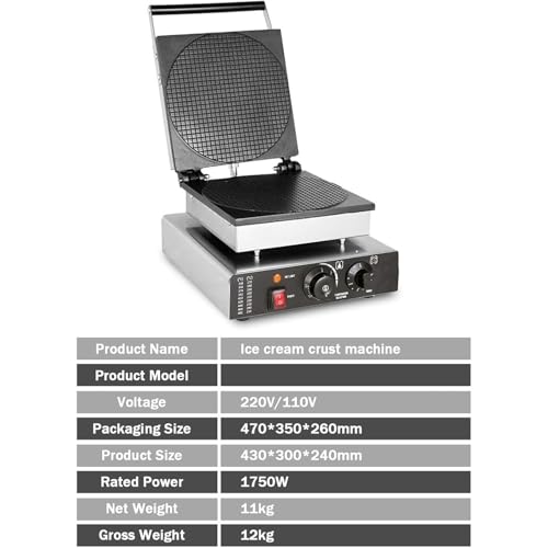 Macchina Professionale per Waffle con Controllo della Temperatura Regolabile - Ideale per Coni Gelato e Dessert in Negozi e panetterie, Piastra Quadrata,Square Square Plate