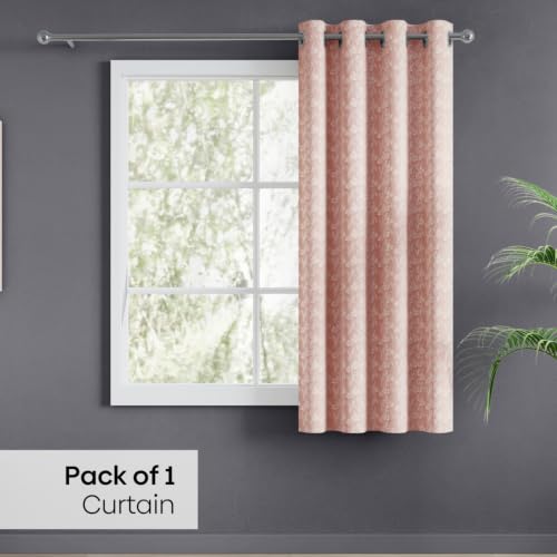Image of haus & kinder Jacquard Window Curtains 5 Feet Long Pack of 1 Window Curtain, 5 Feet Curtains for Window (Spring Trellis, Beige 130x152 CM)