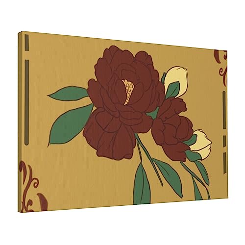 Fleur de lune rouge tableau déco murale en toile 40x60 cadre bois massif
