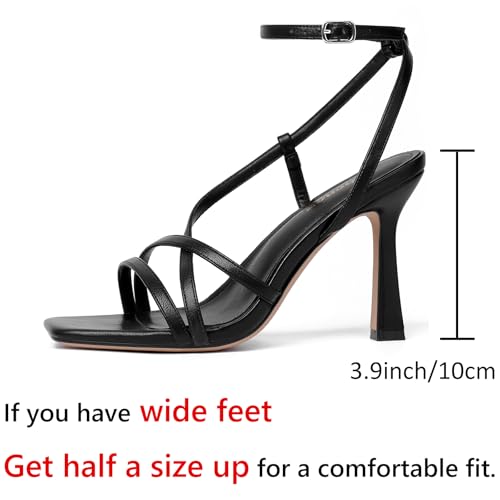 Image of RIBONGZ Block Heels Prom Heeled Sandals for Women Chunky Square Open Toe Strappy High Heels Ankle Strap Wedding Bridal Shoes High Heel Sandals for Party Dress