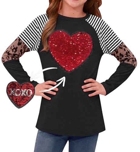 Image of BesserBay Girls St Patrick's Day Raglan Shirt Irish Sequin Lucky Stripe Shamrock Graphic Top 4-14 Years