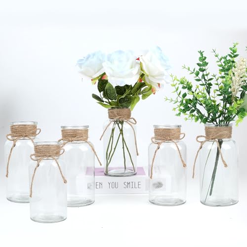 LEYIQU Vintage Glass Flower Vase, Farmhouse Glass Centerpiece Vases Mason Jars for Weddings, Parties & Home Decor Bulk (6, Transparent) by LEYIQU - Used condition - US$18.89