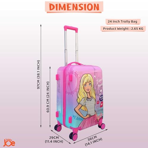 Image of JUNIOR JOE Polycarbonate 24 Inch Kids Suitcase With 4 Wheel Travel Trolley Bag (4 Day Trip, Lignt Pink (Large - 24 Inch), Hard, Spinner)