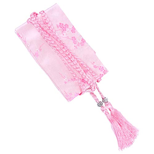 Women Kimono Japanese Style Embroidered Waist Bands Waist Belt with Tassel for Yukata Robe Accessories Pink