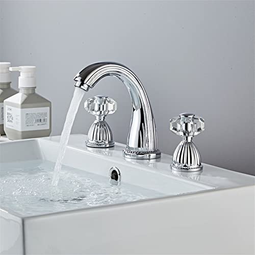 Grifos táctiles, grifos, grifo mezclador de lavabo grifo cromado, grifo de lavabo de tres agujeros, mango de cristal frío y caliente, grifo de baño de grúa de latón, grifo de cristal de baño para baño