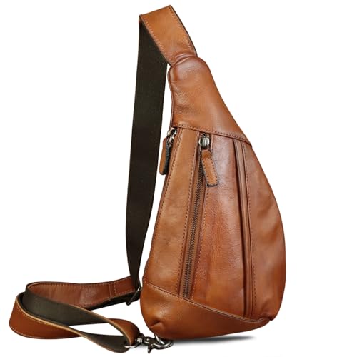 Image of Genuine Leather Sling Bag for Men and Women Vintage Real Leather Crossbody Chest Bags Backpack Purse for Travel Hiking