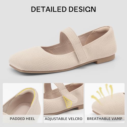 Image of Soesyi Wide Toe Box Flats Women Comfort Slip On Ballet Shoes Mary Jane Dressy Knit Flats with Adjustable Straps Washable Casual Office
