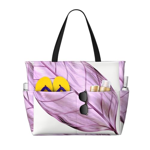 Lilac Leaves Beach Bags For Women Large Waterproof Sandproof Beach Tote Bag Lightweight Carry On Bag For Gym Travel Vocation