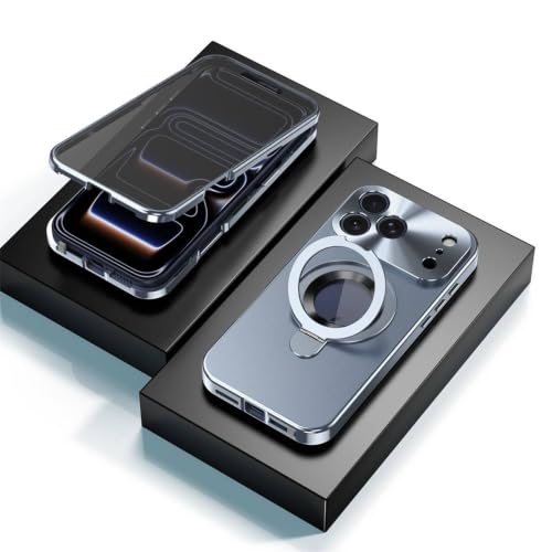 Coque anti-espion iPhone 17 Pro Max verre antichoc avec support en métal bleu