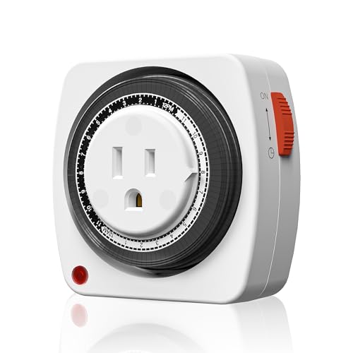 BN-LINK 24-Hour Plug-in Mechanical Timer Heavy Duty Outlet Timer Indoor with 15-Minute Intervals 3-Prong Plug for Aquariums Grow Lights Hydroponics Indoor Lighting ETL Listed 1-Pack