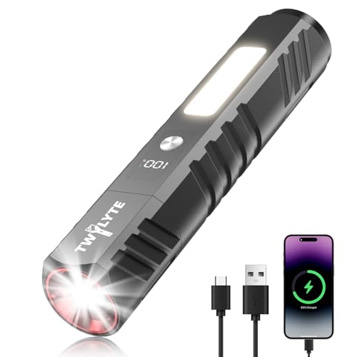 Twylyte 懐中電灯 小型 ハンディライト LEDライト 7つ照明モード 高輝度 赤&白灯COBライト付き 強力 3000LMの明るさ 軽量 ズーム式 アルミニウム合金 4800ｍAh大容量 電池残量表示 Type-C充電式 防水 防振 防災 地震/停電/登山/夜釣り 緊急対応 夜間作業のサムネイル