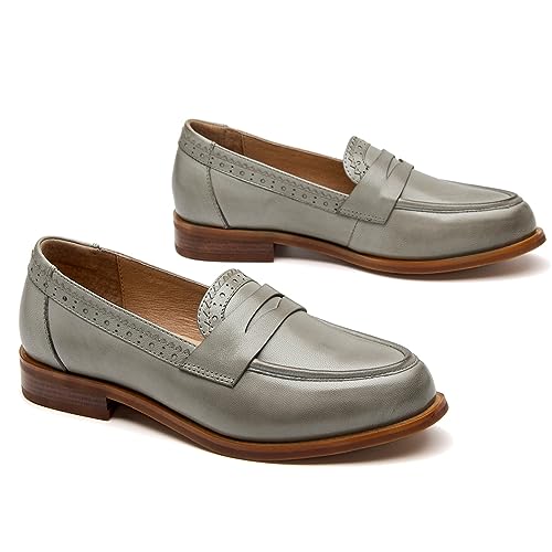 Image of BEAU TODAY Womens Leather Penny Loafers, Slip On Loafer Flats