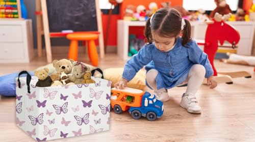 Image of Essme Rectangular Butterfly Baskets,Kids Storage Basket with Handles for Girls Room Decor, Girls Storage Bin(Purple Butterfly)