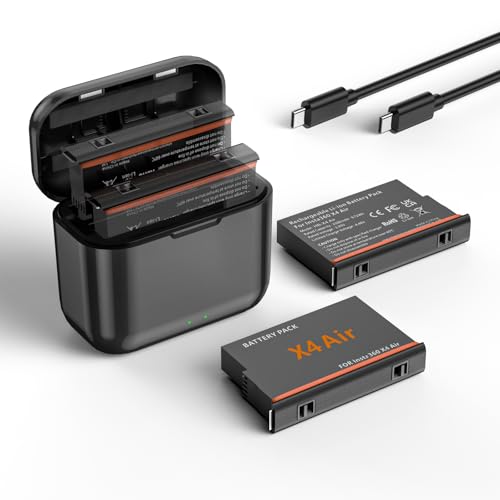2026 New 360X4 Air Battery Charger Set 2-Pack 2500mAh Replacement Battery and Dual Fast Charging Charger Case for Insta360 X4 Air Camera (2 Batteries+1 Charger)