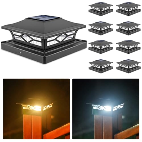 Image of VOLISUN 8Pack Solar Post Cap Lights, 2 Color Modes Deck Lights, Black