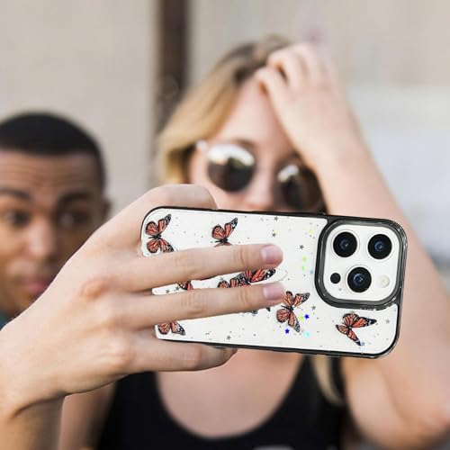 Image of VONZEE Glitter Butterfly Case for iPhone 15 Pro (6.1 inch) | Clear Bling Sparkle Soft TPU Cover | Shockproof Slim Protective Bumper Case for Girls & Women | Cute Shiny Phone Cover (Black)