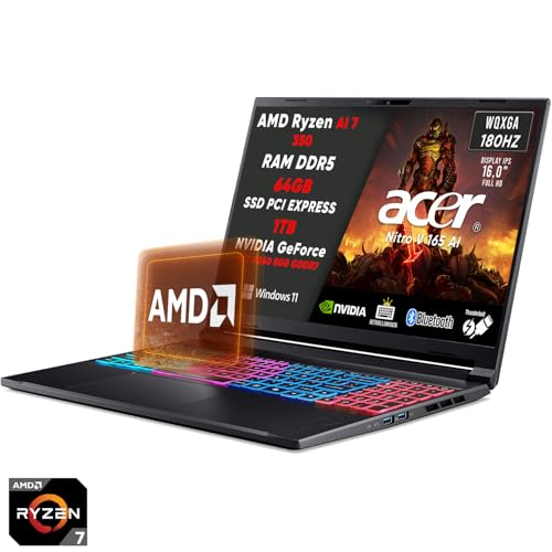 Nitro V16 AI Pc Gaming AMD Ryzen AI 7 350, NVIDIA GeForce 5070 (8Gb GDDR7), Laptop Gaming 64GB RAM DDR5, SSD 1TB, Display 16" FHD IPS 180 Hz, Tastiera RGB, Notebook Gaming, IA Top Pronta all'Uso - Notebook - Immagine 1