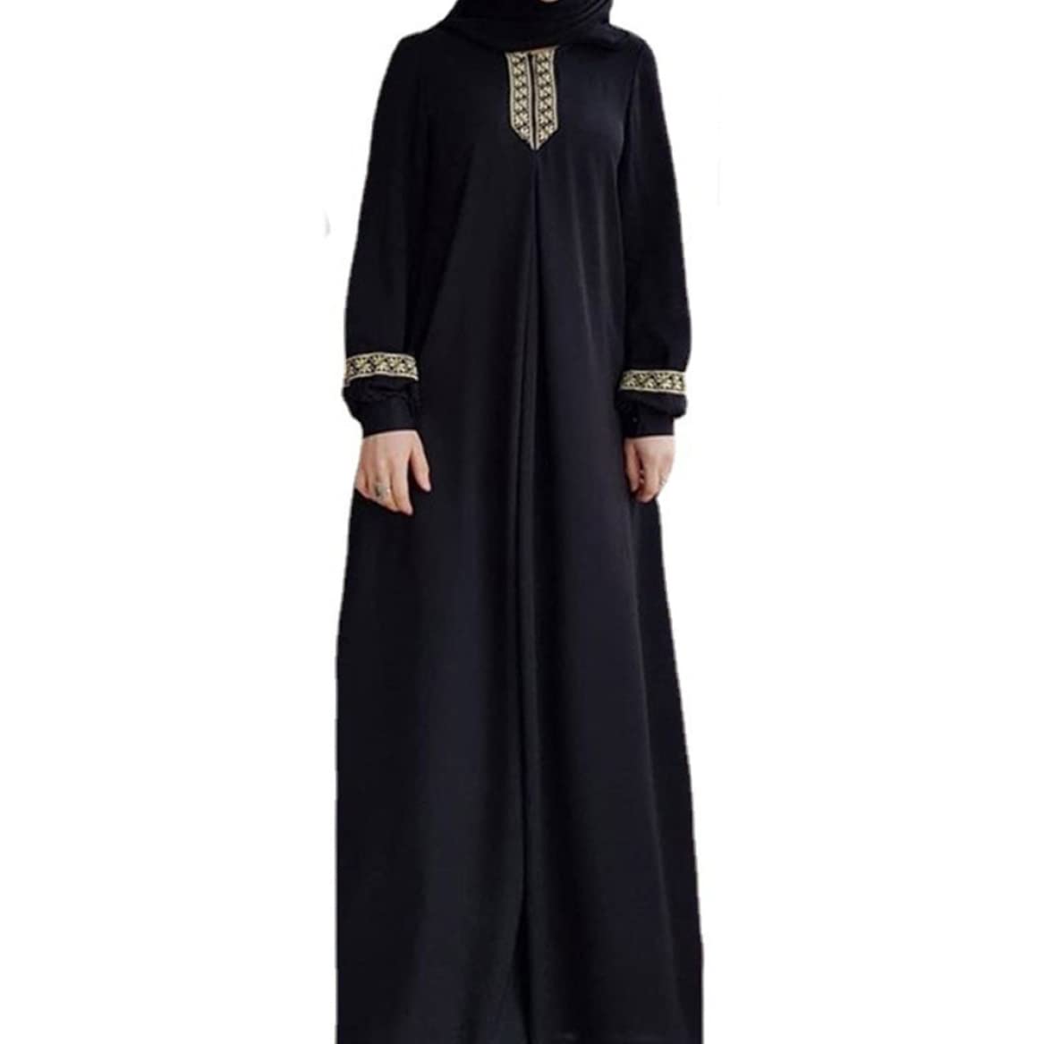 Vestido Musulmán Mujer Túnica Oración Lisa Ropa Islámica Estampada Ramadán Jilbab Negro M