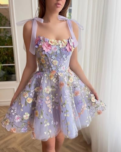 Floral Homecoming Dresses Tulle Short Prom Dresses for Teens Spaghetti Straps Flower Embroidery Cocktail Dress2