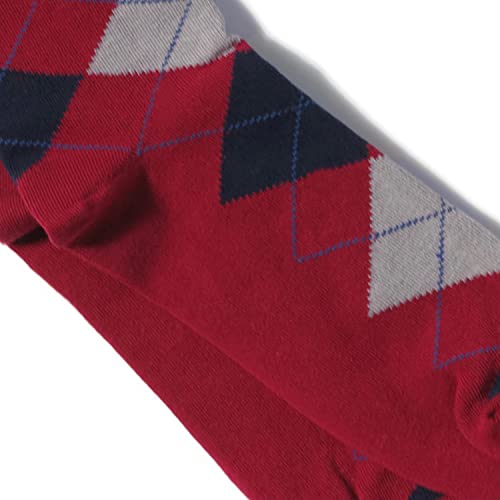 vangobeauty Argyle Men's Cotton Blend Midcaft Dress Socks Red Wine Grey Navy Blue Size 8-143