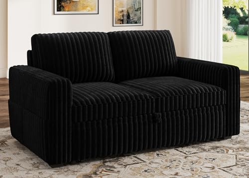 Image of HONBAY Modular Pull Out Sofa Bed,Corduroy Loveseat, Couches for Living Room,Black