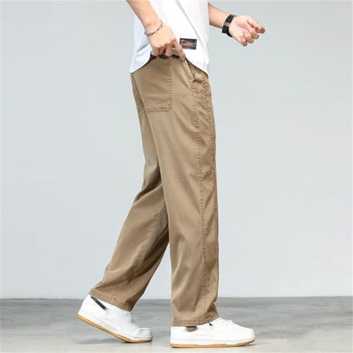 Men's Summer Thin Relaxed Jeans Elastic Waist Straight Fit Casual Pants Plus Size4