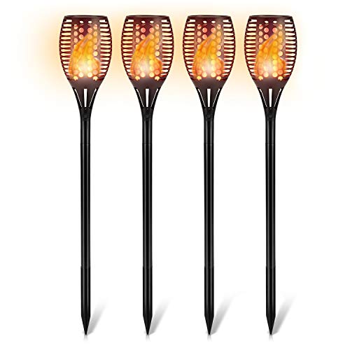 Solar Flickering Flame Torch Lights â€“ Pack of 4 â€“ Outdoor Landscape Garden Decoration Lighting - Optional Height - Dusk to Dawn Auto On/Off, Waterproof - Patio Driveway Dancing Torches Spotlights
