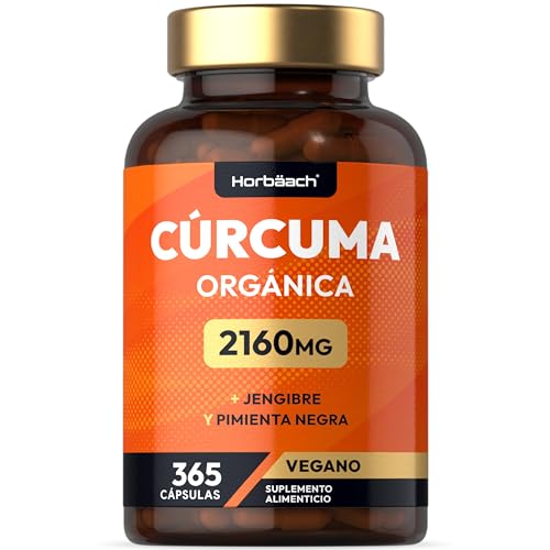 Curcuma en Cápsulas con Jengibre y Pimienta Negra 2160 mg | Ecológica | 365 Cápsulas Orgánicas | Turmeric Curcumin | Máxima Potencia | by Horbaach