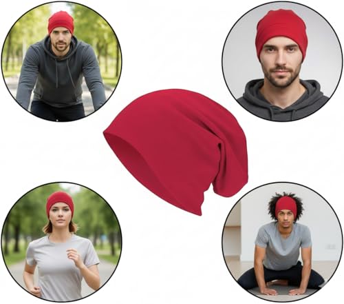 Image of SATKARTAR Premium Single Layer Cotton Slouchy Beanie & Skull Cap - Ultra Breathable Helmet Liner for Men & Women - All-Season Soft Knit Sleep Hat & Chemotherapy Cap - One Size Fits All