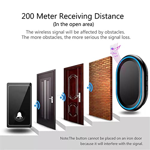 Sonnette sans fil 300m à batterie avec carillon LED réglable - 6