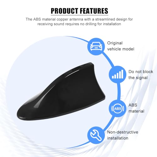 Image of Car Shark Fin Antenna Cover, Top Roof Aerial Base AM /FM Radio Signal Base with Adhesive Tape, Fashionable Automotive Top Decoration Replacement, Universal for Vehicles (Black)