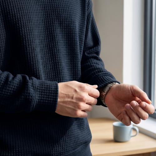 Mens Waffle Knit Layered Top Long Sleeve V Neck Casual Shirts Fall Outfits - image 6