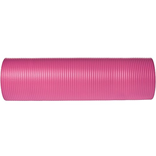 Image of amazon basics Nitrile Butadiene Rubber 13mm Extra Thick Yoga | Exercise Mat with Carrying Strap | Pink & Green Combo