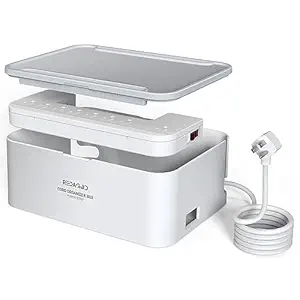 Redagod Cable Box with Power Strip and Switch, 5-Way with 3 USB Power Strip, Surge Protection, Multiple Socket, Cable Organiser (2500 W) with 2 m Cable, 28.5 x 20 x 11 cm