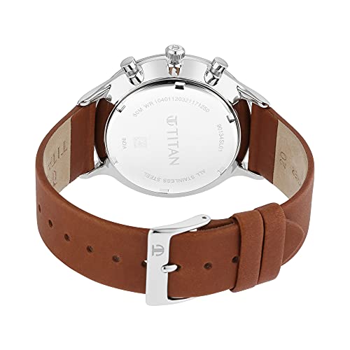 Titan Quartz Multifunction Blue Dial Leather Strap Watch for Men-NS90134SL01 - Image 5