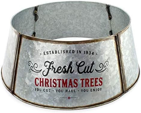 AuldHome Galvanized Metal Christmas Tree Collar (23-Inch Diameter Base); Small Size for Short Trees and Pencil Trees