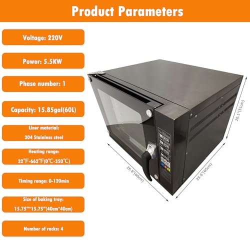 INTSUPERMAI Electric Convection Baking Oven Counter Pizza Oven 4 Trays Hot Air Rotisserie Toaster Energy Saving Double Fan 5500W 220V