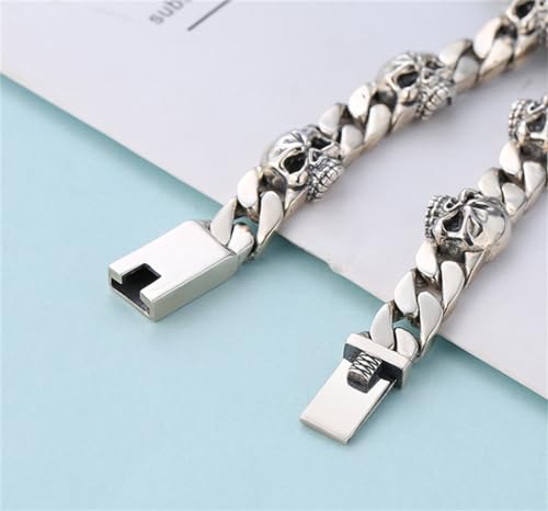 S925 Sterling Silver Punk Skull Bracelet, Men's Cuban Chain Skull Bracelet4