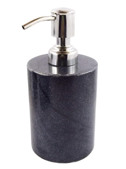 Image of Marble Soap Dispenser, Tumbler & Soap Dish for Bathroom & Kitchen Accessories - Set of 3 | Handwash /Shampoo /Lotion /Toothbrush Holder | Liquid Soap Container for Counter Top (Round, Black)