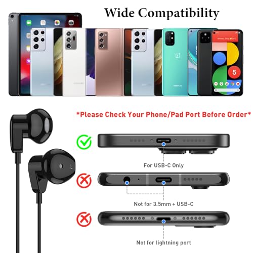 APETOO USB C Headphones for iPhone 17 16 15 Pro Max/iPad Air Earbuds Black