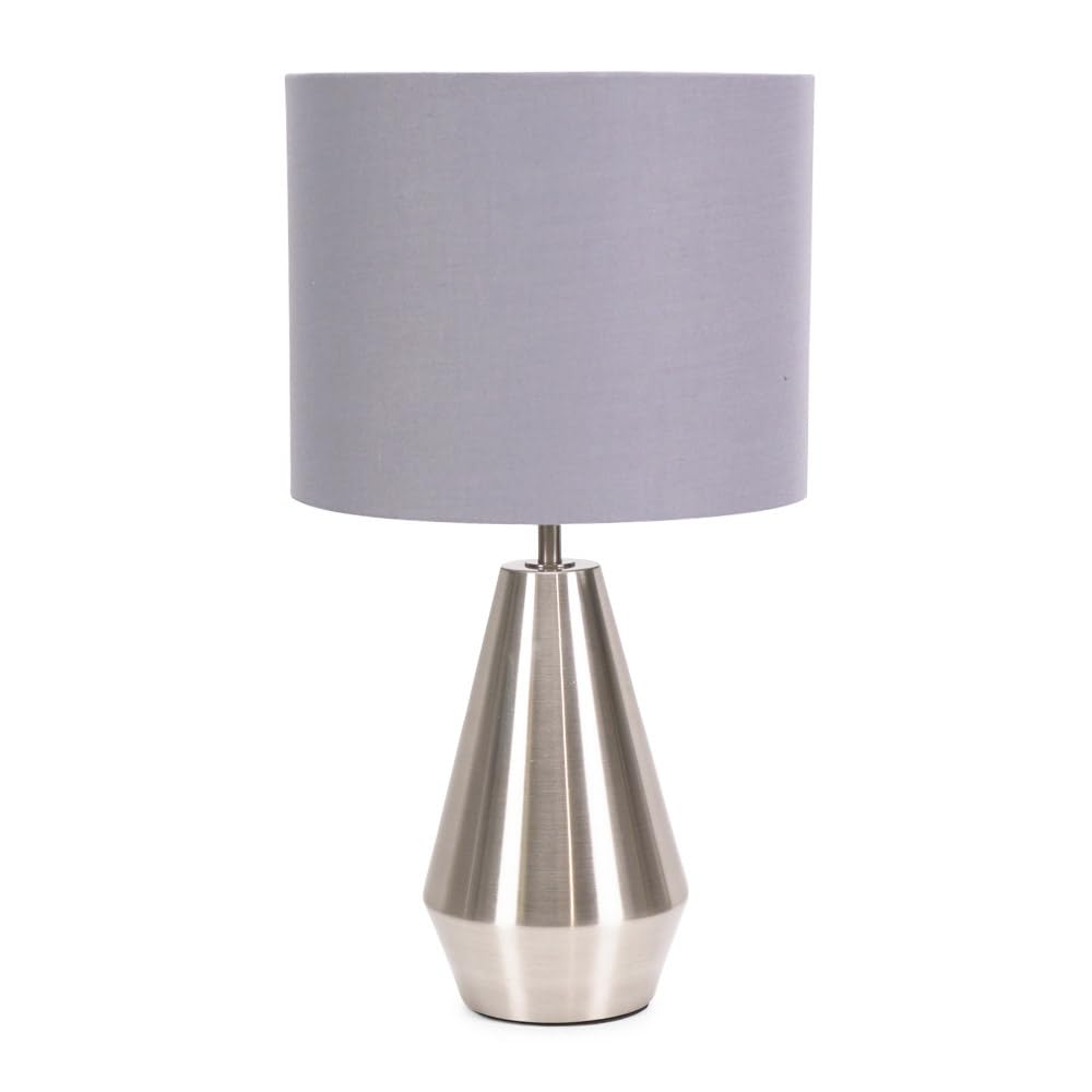 Valuelights Without Bulb | Silver Metal Touch Dimmer Table Lamp With Grey/Silver Drum Shade | Home Décor, Bedside & Desk Lamp Size 12