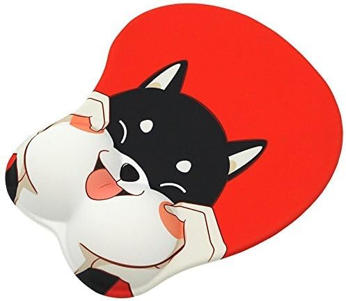 AMOCHY 3D Shiba Husky Dog Face Mouse Pad Non Slip Silicone Mouse Mat Wrist Rest Pad for Office, Computer, Laptop (Red)