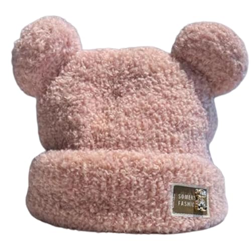 GRABAGECAN Bear Ear Hat with 3D Bear Decals Winter Cycling Hiking Skiing Hat for Teenagers Pink