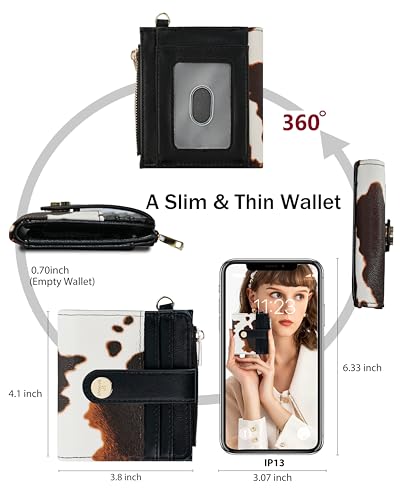 Image of Small Wristlet Wallets for Women Keychain Wristlet Wallet RFID Blocking Key Chain Wallet With Zipper Coin Pocket,2 Id Window (Cow)